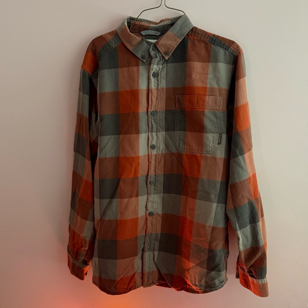 Columbia Men's Casual Plaid Shirt - Orange and Gray